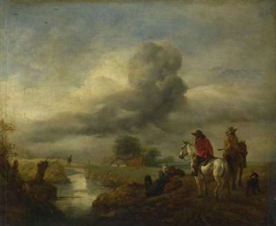 Dos vedettes en guardia junto a un arroyo de Philips Wouwerman